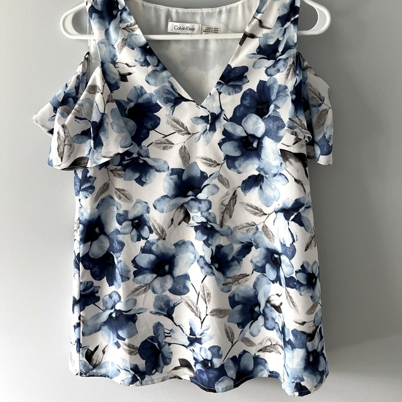 Calvin Klein floral cold-shoulder blouse top - Picture 1 of 4